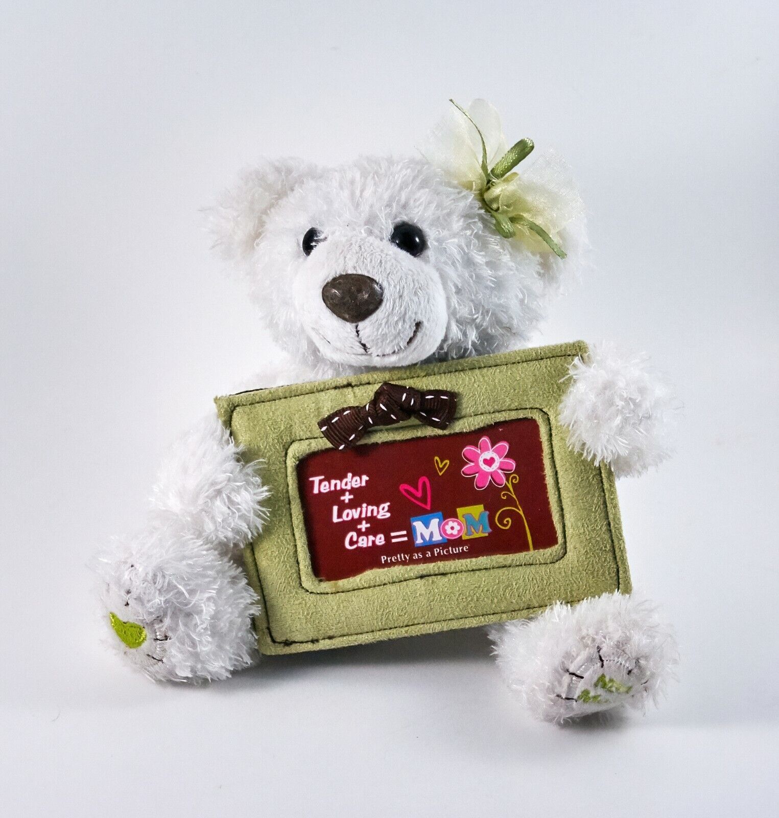 Plush Bear Girl White Dan Dee Collector's Choice Picture Frame Bow 6" - £6.38 GBP