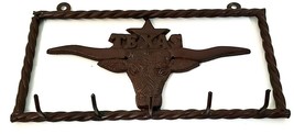 Tx Longhorn Rack Hanger 5 Hooks Western Heavy Rustic Metal 14.5&quot; x 2.25&quot;... - £15.17 GBP