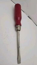 Vintage Red Wood Handle Flat Blade Screwdriver Good Vintage Condition - Used 9&quot; - $16.00