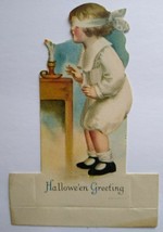 Halloween Diecut Placecard Ellen Clapsaddle Wolf Original Girl Candle Bl... - £74.32 GBP
