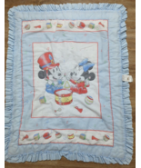 Disney Babies Mickey Minnie Mouse Drum toys Crib quilt comforter blue FLAWS - £77.84 GBP
