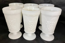 Indiana Glass 5-3/4&quot; Footed Milk Glass (6) Goblets Holds 6 oz - £33.67 GBP