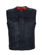 Men&#39;s No Collar Premium Cowhide Leather Motorcycle Club Vest - £62.90 GBP+