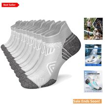 Cushioned Cotton Ankle Compression Socks for Men Women 6 Pairs Gray Larg... - $36.58