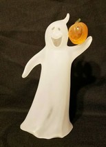 Vintage Frosted Clear Plastic 11.5&quot; Ghost Ghoul Holding Jack-O-Lantern Decor EUC - £19.97 GBP