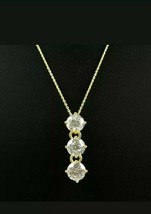14K Yellow Gold Plated Ladies 3 Drop Necklace Pendan 3 Ct Moissanite With Chain - £35.35 GBP