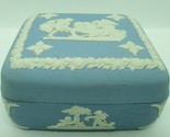 Vintage England Wedgwood Blue Jasperware Lidded Square Chariot Trinket Box  - $39.60