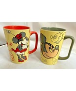 Ceramic Minnie Mouse Mickey Mouse Tall Mugs Sketch Drawing EXCELLENT Pai... - $63.42 CAD