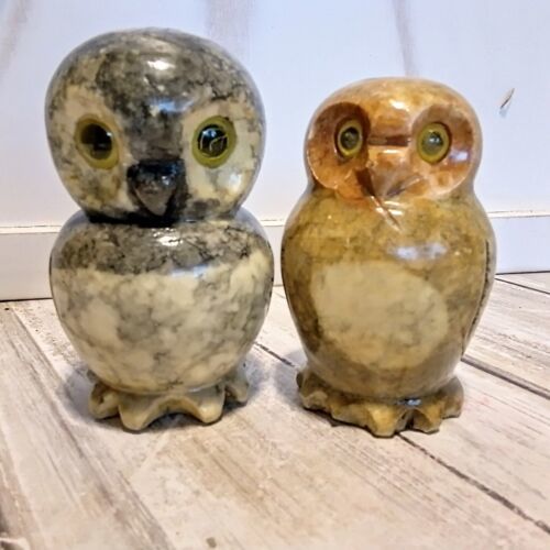 Primary image for 2 VTG ABF Alabaster Stone Owl Hand Carved Volterra Italy 4" One Is Unmarked 