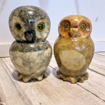 2 VTG ABF Alabaster Stone Owl Hand Carved Volterra Italy 4&quot; One Is Unmar... - £11.89 GBP