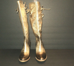 NEW Aldo Size 37 (6.5 US) Riding Boots, Cutout Gold Metallic Heeled - £64.63 GBP