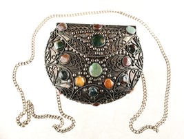 *Vintage Sajai Metal Purse Shoulder Evening Crossbody Bag Clutch Gemstones - $49.99