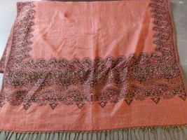 Pashmina Rectangular Shawl Wrap Scarf Cashmere Silk Fringe Mauve Black 2... - $476.68 MXN