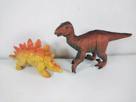 2 Dinosaur Figures: 1997 Yellow/Orange Stegosaurus, 2000 Red/Grey Velociraptor - £6.26 GBP