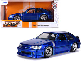 1989 Ford Mustang GT 5.0 Candy Blue w Silver Stripes Bigtime Muscle 1/24... - $38.08