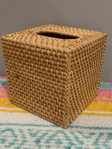 Vintage Tissue Box Cover-Natural Woven Wicker- Facial Napkin Holder Brown - £9.73 GBP