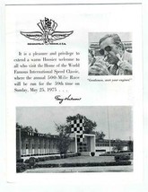 1975 Welcome to the Indianapolis Motor Speedway Booklet Tony Hulman - £9.27 GBP
