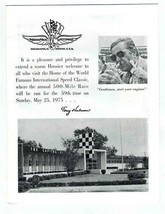 1975 Welcome to the Indianapolis Motor Speedway Booklet Tony Hulman - £9.34 GBP