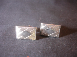 Old Vtg Decorative Silver Tone Rectangle Cufflinks Jewelry - £15.76 GBP
