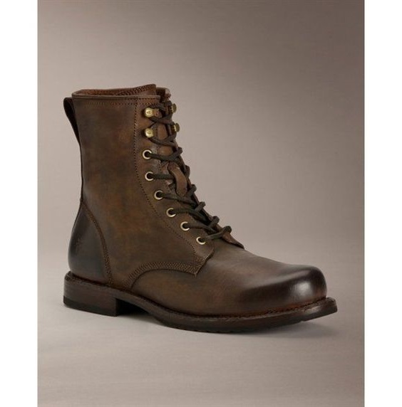 New Men's Custom Made Brown Leather Combat Boot, Lace Up Military Boots,