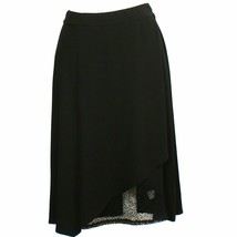 Eileen Fisher Black Viscose Jersey Faux Wrap Lace Accent Skirt L - £71.76 GBP