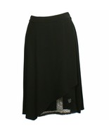 EILEEN FISHER Black Viscose Jersey Faux Wrap Lace Accent Skirt L - $122.54 CAD