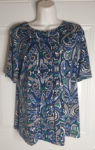 Liz Claiborne Short Sleeve Pleated Front Paisley Blouse Top Size Small - £8.54 GBP