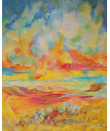 Red Sunset Cloudburst Original Acrylic Painting Southwest Canyon Sky Desert - $53.34 CAD