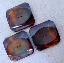 Lot/3 Vintage Square Faux Tortoiseshell Bakelite Buttons 1 1/2&quot; - £15.94 GBP