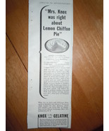 Vintage Mrs. Knox Lemon Chiffon Pie Print Magazine Advertisement 1937 - $4.07 CAD