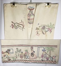 Vintage Clothespin Holder Bag Embroidered Mexican Scenes Double Sided 16x22 - £10.27 GBP