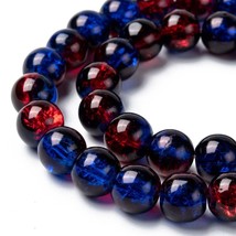50 Crackle Glass Beads 8mm Blue Red Mixed Ombre Bulk Jewelry Supplies Mix - £4.69 GBP