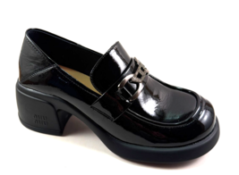 Bonavi 25-TZE7-3 Black Patent Leather Mid Block Heel Loafer Shoe - $196.72 CAD