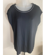 NWT Tommy Bahama Sz M Womens Knit Black Top Cap Sleeve Stretch Embellished - $40.60 CAD