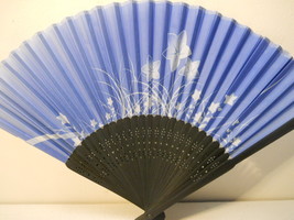 Blue Floral Silk Handheld hand Fan Folding Fans Asian Hand Fan #Fan164 - $9.99