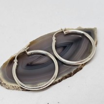 Su 925 Sterling Silver - Medium Round Hoop Earrings 1&quot; - £17.76 GBP