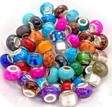 Lot of 50 15mm Colorful Fancy Lampwork Glass Beads Plated Core Loose Foc... - £10.43 GBP