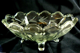 Vintage Clear Glass Oval Shape Fruit Footed Scallop Edge Bowl Vase Etche... - £24.68 GBP