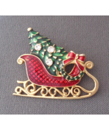 Eisenberg Ice Christmas Tree Sled Pin Red Green Enamel Rhinestones Gold ... - $29.99