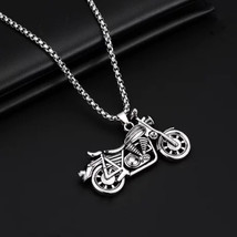 Mens Motorcycle Pendant Necklace Punk Rock Jewelry Stainless Steel Box Chain 24&quot; - £9.48 GBP