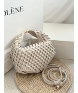 Genuine Full-Grain Leather Woven Hobo Bag, French Polene Style, White Color - $179.99