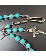 Blue Cracked Stone Round Beads Wallet Silver Chain,Handmade Gothiic Jean... - $78.00