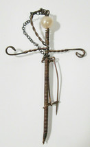 Vintage Wire Wrapped Sword Brooch Pin C Catch Clasp Closure Handmade - £18.77 GBP