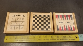 Two Vintage Travel Size Wood Puzzles in the Original Box – Tic Tac Toe &amp; Backgam - £7.98 GBP