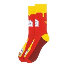 Parquet Men&#39;s Crew Novelty Socks Yellow Mustard Shoe Size 6-12.5 Red Color New - $11.60