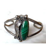 Navajo Sterling Silver &amp; Malachite Cuff Bracelet Signed AC Albert McCabe - $132.95