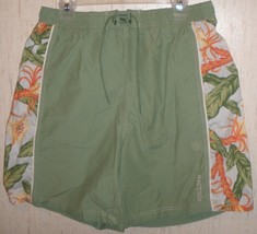 EXCELLENT MENS NAUTICA GREEN &amp; HAWAIIAN PRINT SWIM TRUNKS   SIZE L - £18.64 GBP