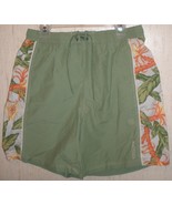 EXCELLENT MENS NAUTICA GREEN &amp; HAWAIIAN PRINT SWIM TRUNKS   SIZE L - $23.33