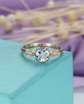 1.2ct Round Blue Aquamarine Engagement Ring Vintage Ring 14k Rose Gold Over - £67.68 GBP