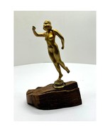 Brass Bronze Cast Metal Art Deco 8&quot; Nude Statue Figurine Lady on Wood Ba... - £153.04 GBP